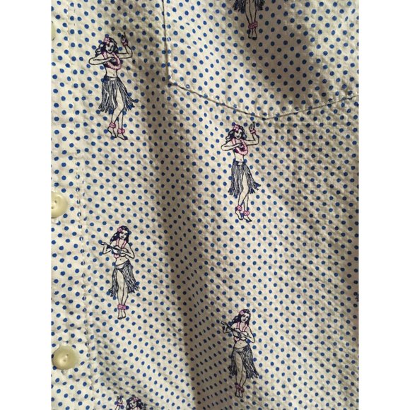 Tommy Bahama Medium Polka Dot Hula Girl Casual Vacation Occasion Button Up Shirt - Picture 2 of 4